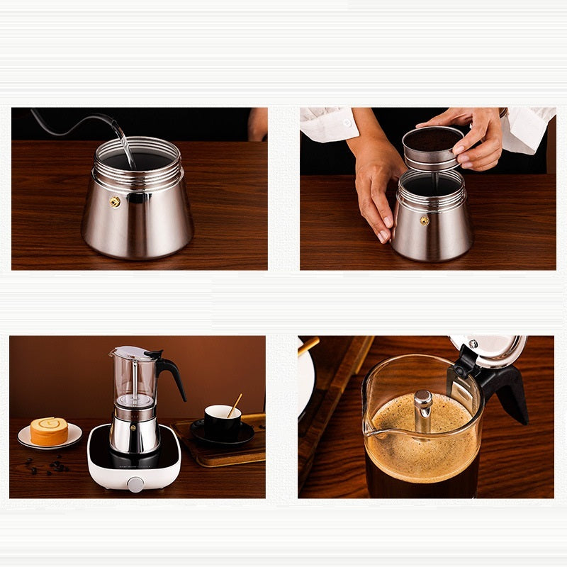 Stovetop Espresso Maker - Steel Glass Coffee Mocha Pot