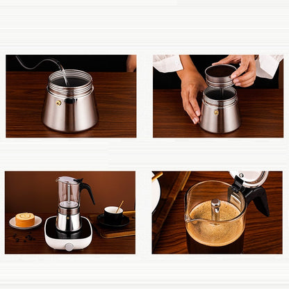 Stovetop Espresso Maker - Steel Glass Coffee Mocha Pot