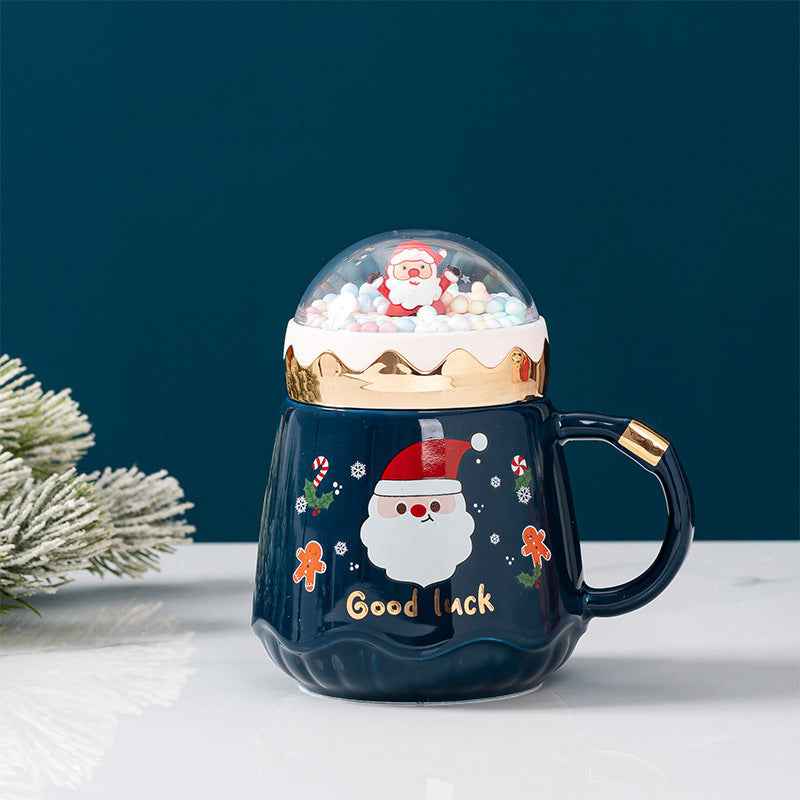 Fashion Creative Ceramic Santa Claus Gift Cup With Lid Spoon
