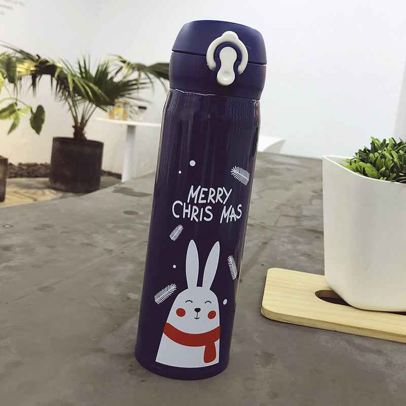 Stainless Steel Christmas Mug Cartoon Snowman Bouncing Cover Water Cup