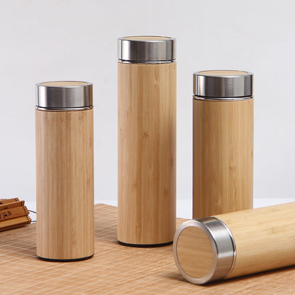 Stainless Steel Vacuum Flask - Portable Bamboo Travel Mug for Car
