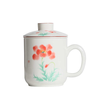 Hand Painted Fusang Mug with Lid - Unique Artisan Ceramic Household Drinkware