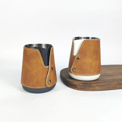 Leather and Stainless Steel Milk Pitcher for Perfectly Frothed Milk