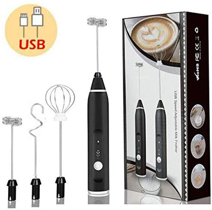 Rechargeable Milk Frother with 3 Versatile Whisk Attachments for Perfect Foam