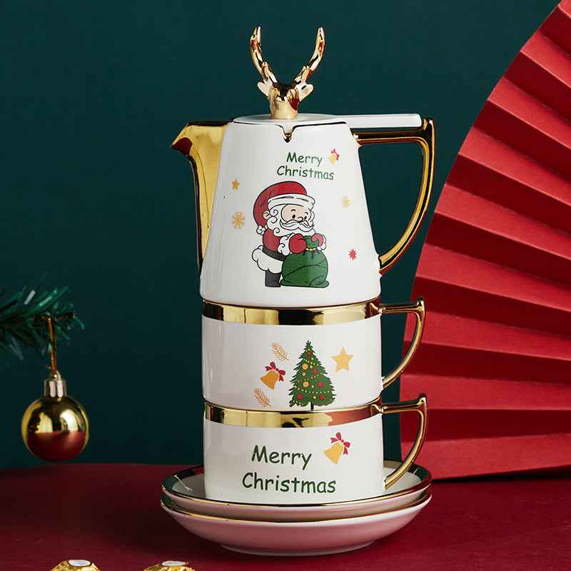 Ceramic Teapot Cup Gift Christmas Elk Teacup Suit
