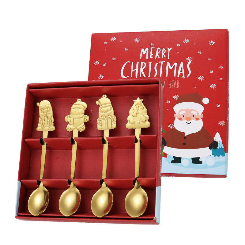 Stainless Steel Tableware Cartoon Gingerbread Man Coffee Spoon Christmas Spoon Gift Box