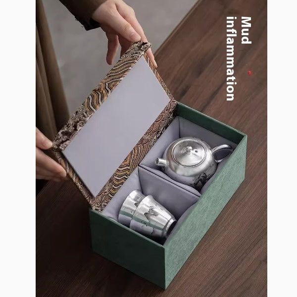 Silver Gilded Chinese Tea Set Gift Box