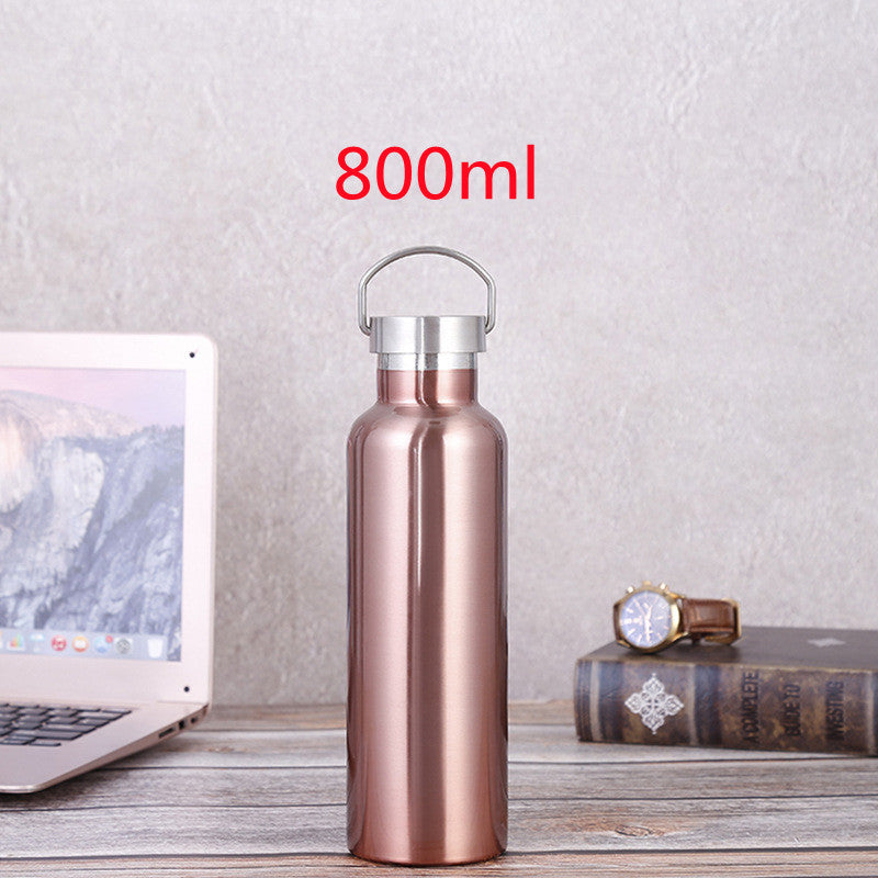 Large-capacity Sports Bottle with 304 Rose Gold Stainless Steel Vacuum Flask and All-Steel Lid