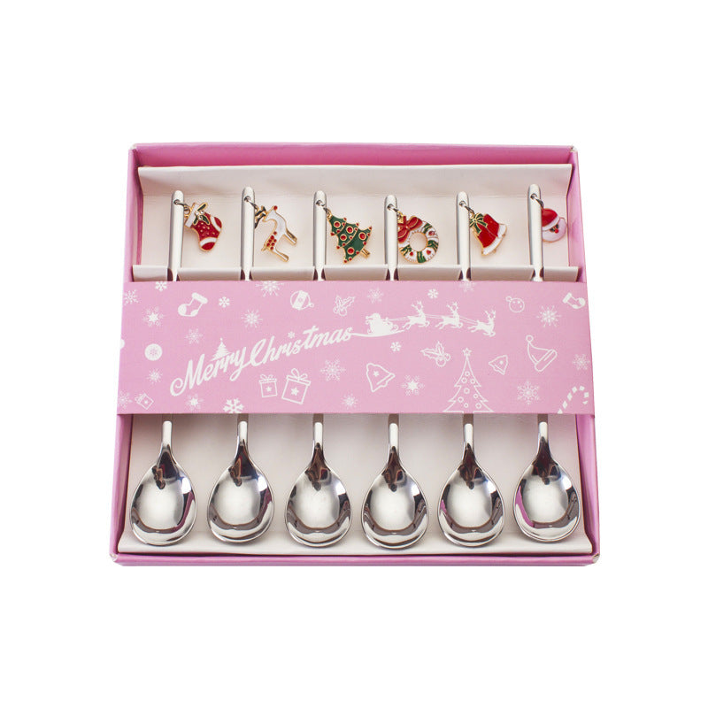 Stainless Christmas Spoon Xmas Party Table Ornaments Coffee Stirrer Spoon Christmas Decorations for Home Gift