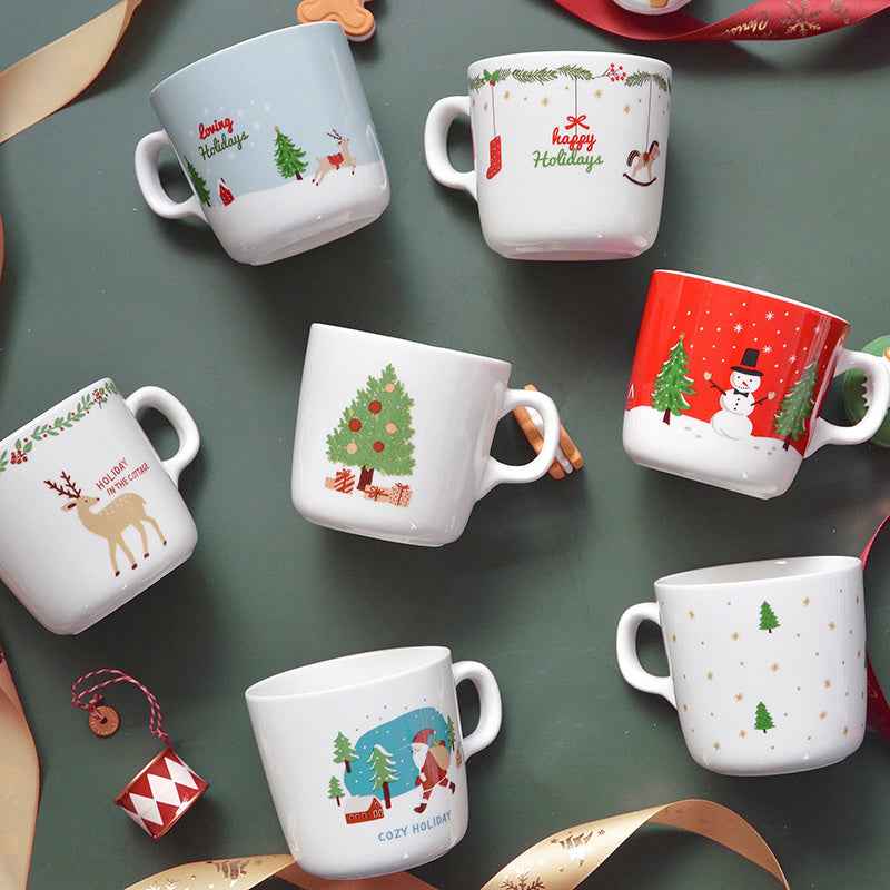 Modern House Santa Snowman Ceramic Painted Water Cup Mug