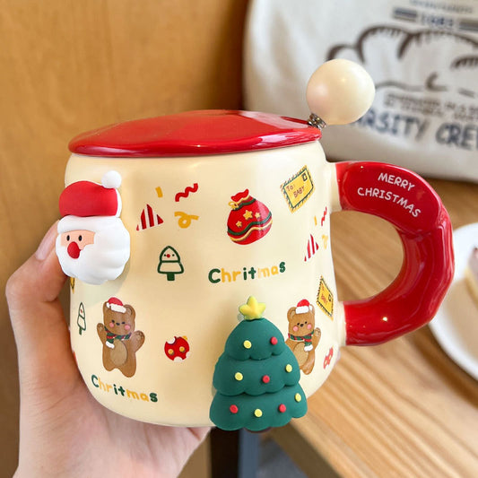Good-looking Ceramic With Cover Spoon Hand Gift Couple Coffee Cup