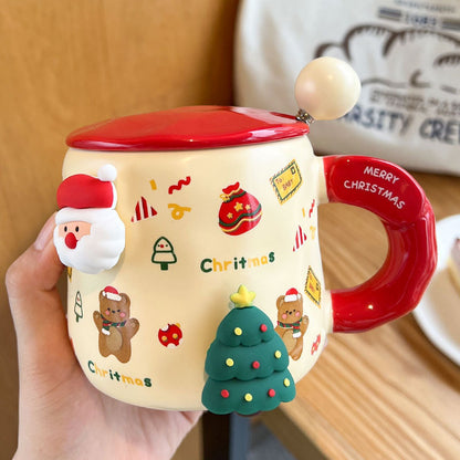 Good-looking Ceramic With Cover Spoon Hand Gift Couple Coffee Cup