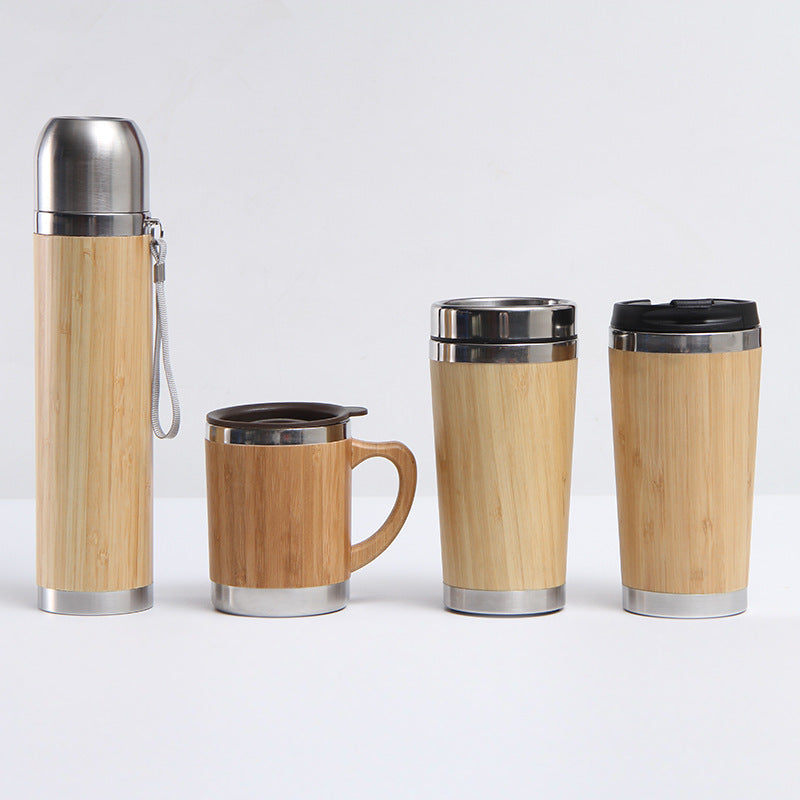Stainless Steel Vacuum Flask - Portable Bamboo Travel Mug for Car