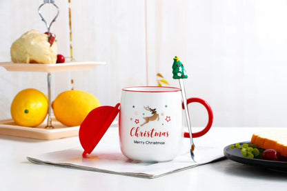 Mug With Lid Spoon  Xmas Cute Ceramic Mug