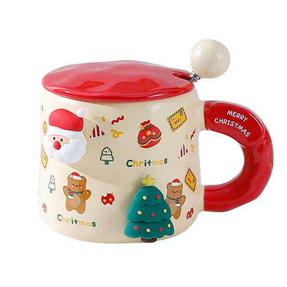 Good-looking Ceramic With Cover Spoon Hand Gift Couple Coffee Cup