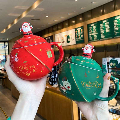 Christmas Mug Ceramic Cartoon With Lid Spoon Mug Large Capacity
