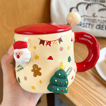 Good-looking Ceramic With Cover Spoon Hand Gift Couple Coffee Cup