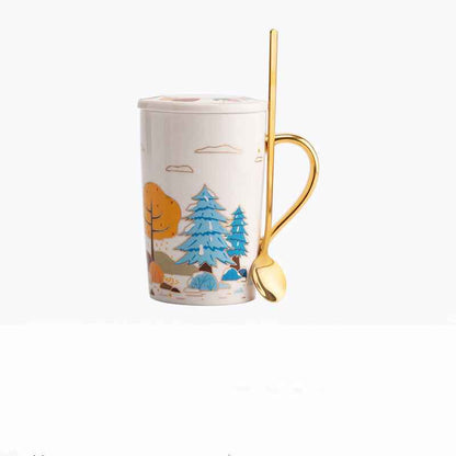 Coffee Ceramic Cup With Lid Spoon