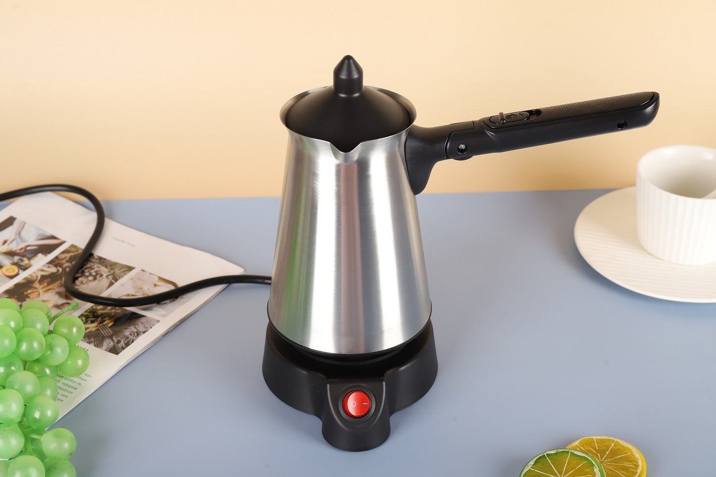 Portable Stainless Steel Coffee Pot with Foldable Handle for Easy Brewing