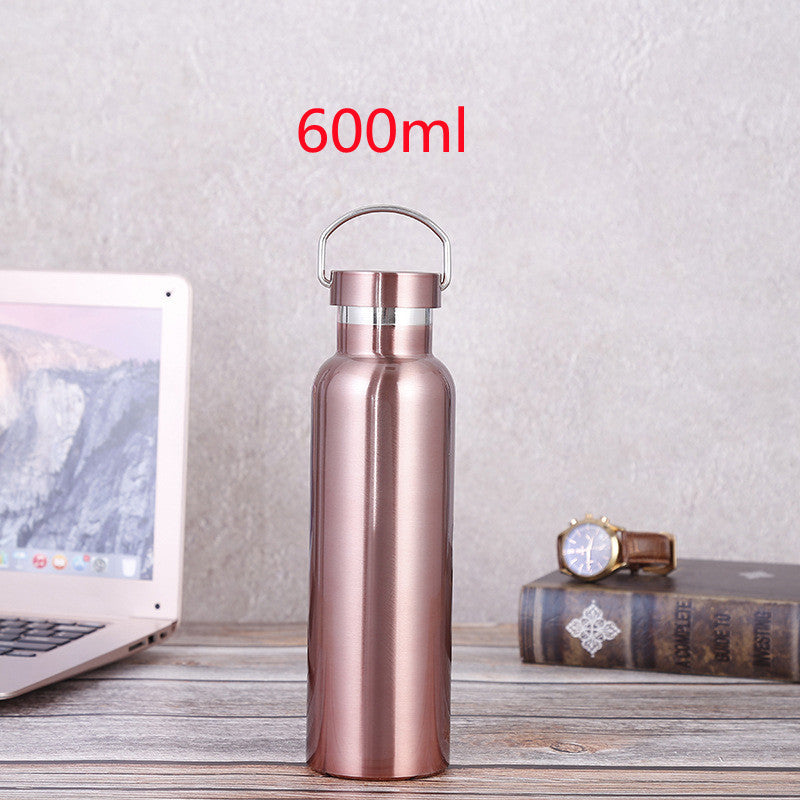 Large-capacity Sports Bottle with 304 Rose Gold Stainless Steel Vacuum Flask and All-Steel Lid