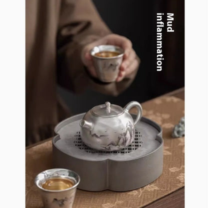Silver Gilded Chinese Tea Set Gift Box