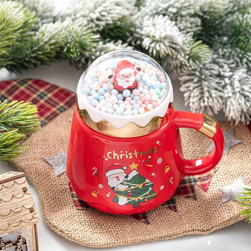 Fashion Creative Ceramic Santa Claus Gift Cup With Lid Spoon