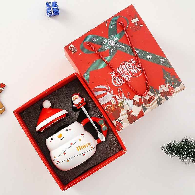 Christmas Ceramic Covered Spoon Large Capacity Mug Set