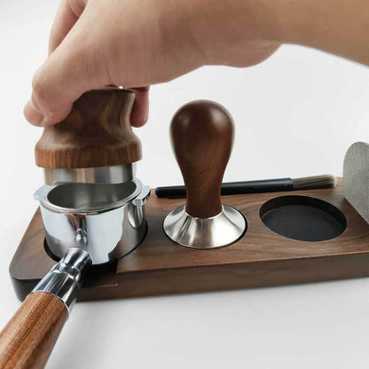 Solid Wood Coffee Tamping Station for Perfect Espresso Preparation