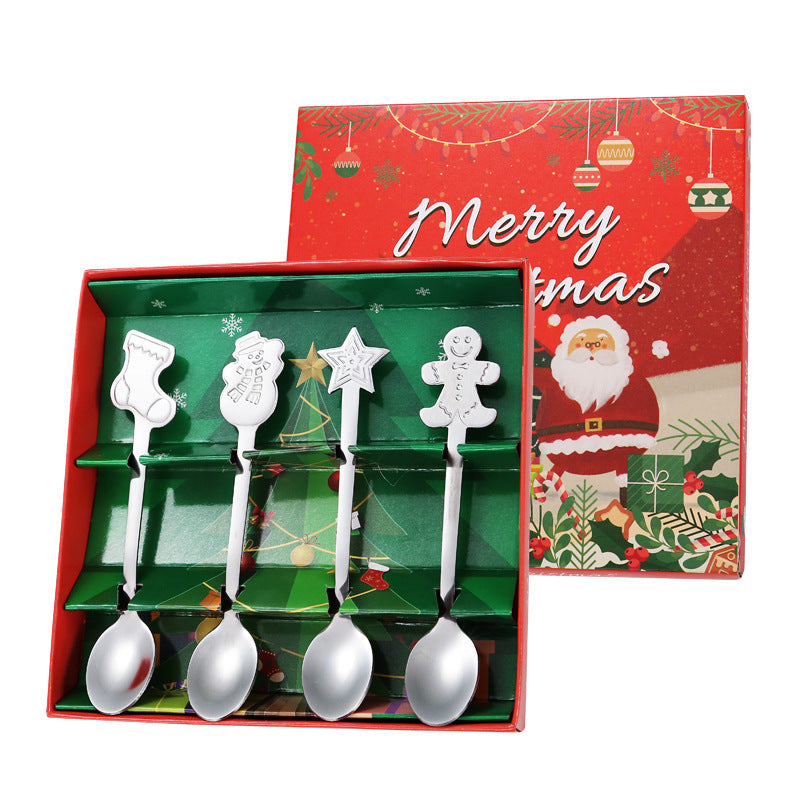 Stainless Steel Tableware Cartoon Gingerbread Man Coffee Spoon Christmas Spoon Gift Box