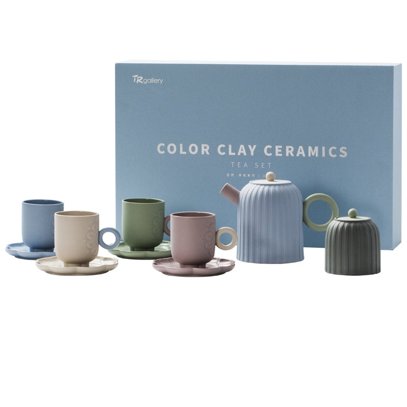 Flower Teapot Gift Box with Teacup Set for Elegant Home Living Room Decor