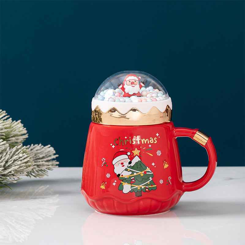 Fashion Creative Ceramic Santa Claus Gift Cup With Lid Spoon