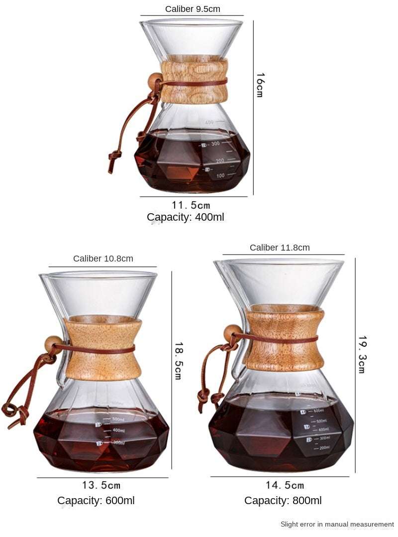 Size comparison of 400ml, 600ml, and 800ml glass pour-over coffee makers Shop now, Free shipping