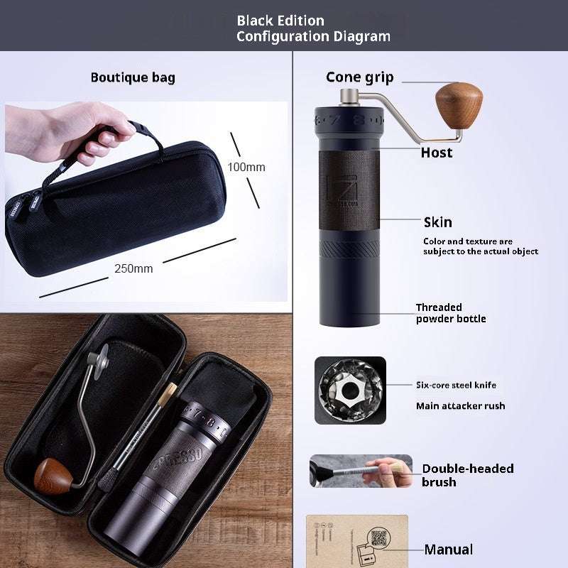 1Zpresso ZP6 Black Edition, manual coffee grinder parts, configuration diagram, portable grinder, coffee accessories