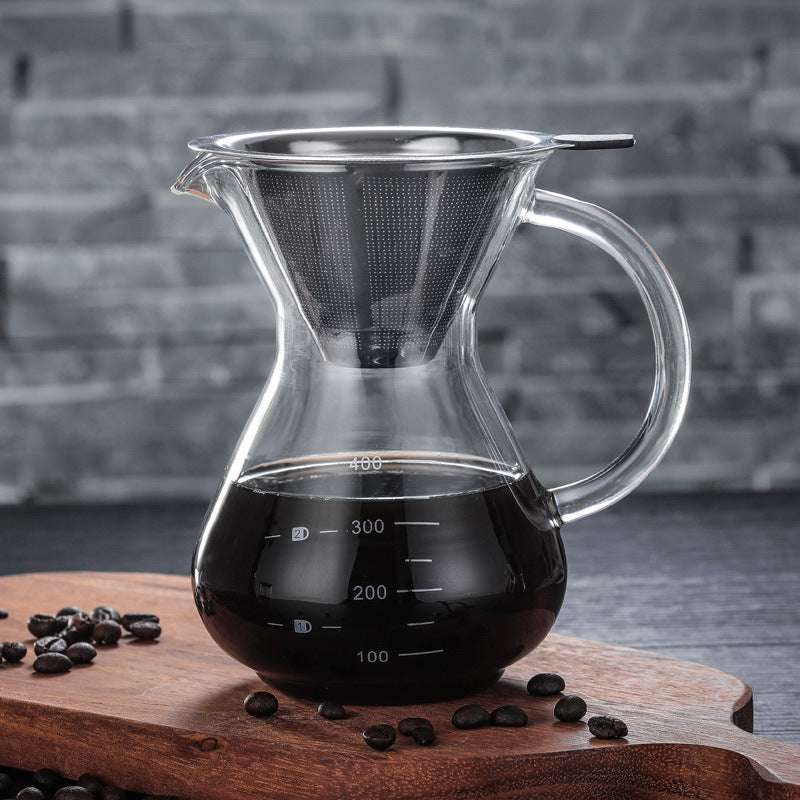  Glass pour-over coffee maker with coffee and beans for brewing. Shop now! Free shipping