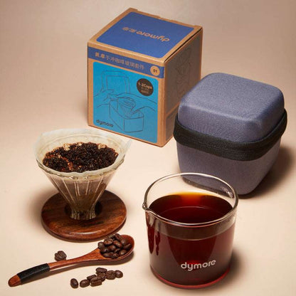dymore pour over coffee kit complete set, travel coffee maker, coffee beans and fresh brew, home brewing essentials.