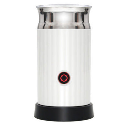 Automatic Electric Milk Frother, white and stainless steel, perfect for coffee lovers at home. Shop now