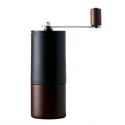  Premium black and wood manual coffee grinder on white background. Durable design.