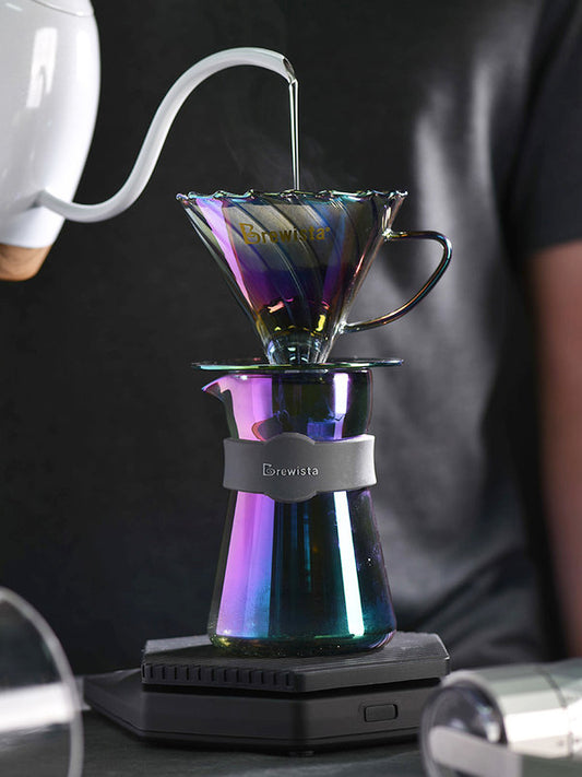 Shadow blue glass pour-over coffee maker set, includes dripper and pot. Shop NOW