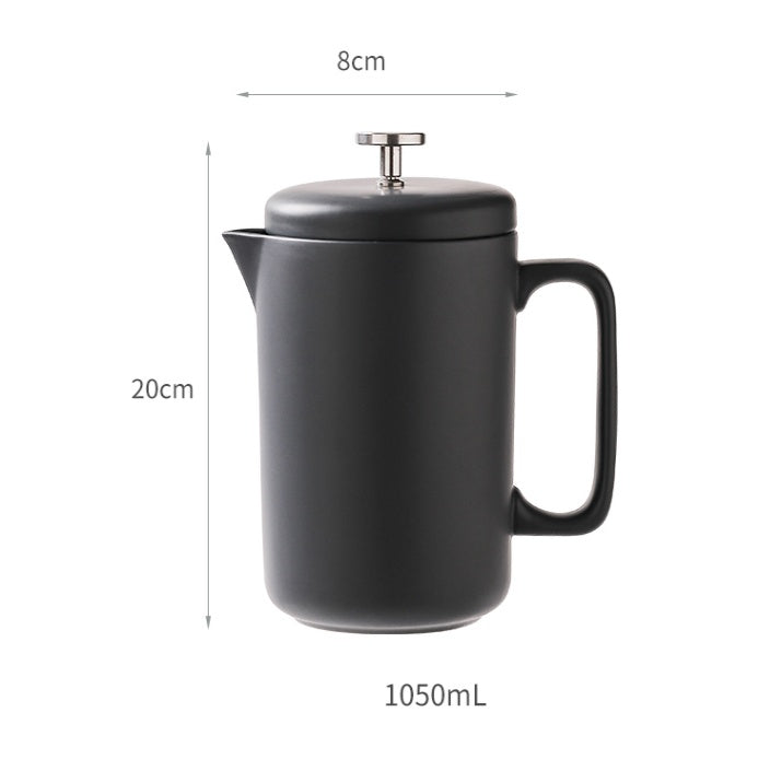 Dimensions and capacity of 1050ml ceramic French press
