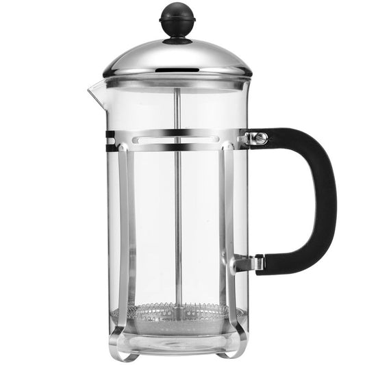 Full view of 350ml Classic Glass French Press coffee maker, plunger inserted.