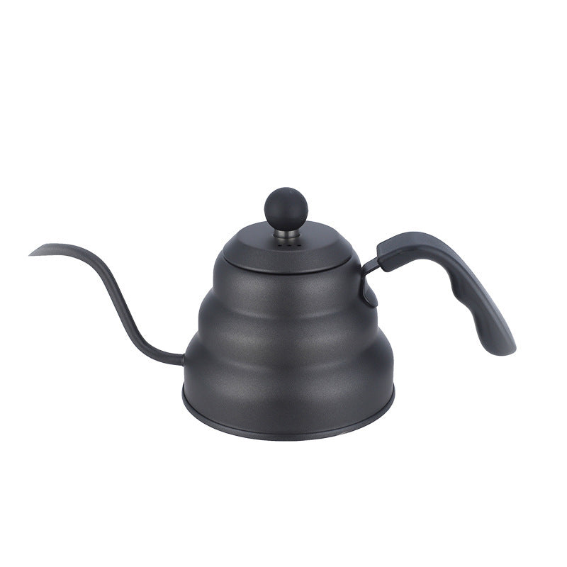 Matte black gooseneck kettle for pour-over coffee, 950ml, stainless steel, home brewing essential, precise pour.