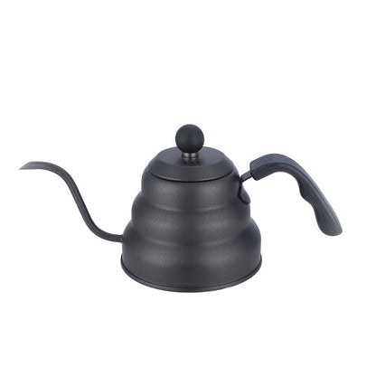 Matte black gooseneck kettle for pour-over coffee, 950ml, stainless steel, home brewing essential, precise pour.