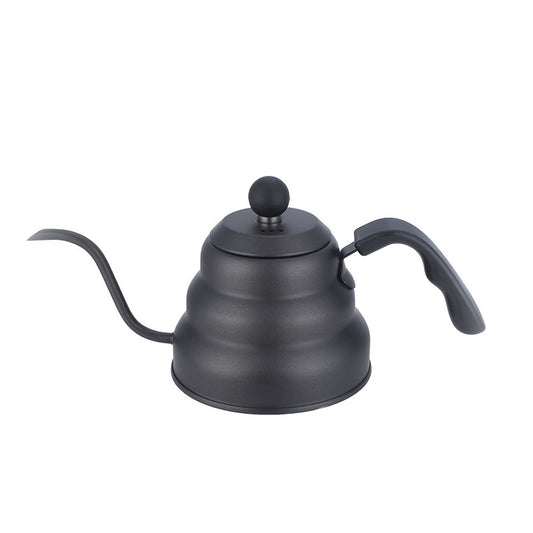 Matte black gooseneck kettle for pour-over coffee, 950ml, stainless steel, home brewing essential, precise pour.