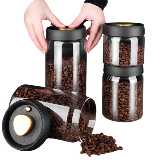 Vacuum Sealed Jug Set Black Coffee Beans Glass Airtight Canister Kitchen Food Grains Candy Keep Good Storage Jar Set Kitchen Gadgets SHOP NOW