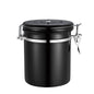 A single black stainless steel coffee canister with a black lid and an airtight clamp seal. Shop now