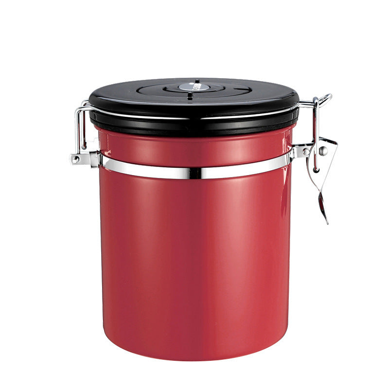 A single redstainless steel coffee canister with a black lid and an airtight clamp seal. Shop now