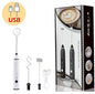 White USB rechargeable milk frother with whisk for frothing and mixing. Shop NOW