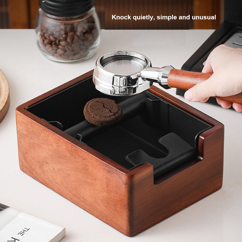 All-in-one wooden espresso tamping station and knock box for home coffee lovers. Shop now!