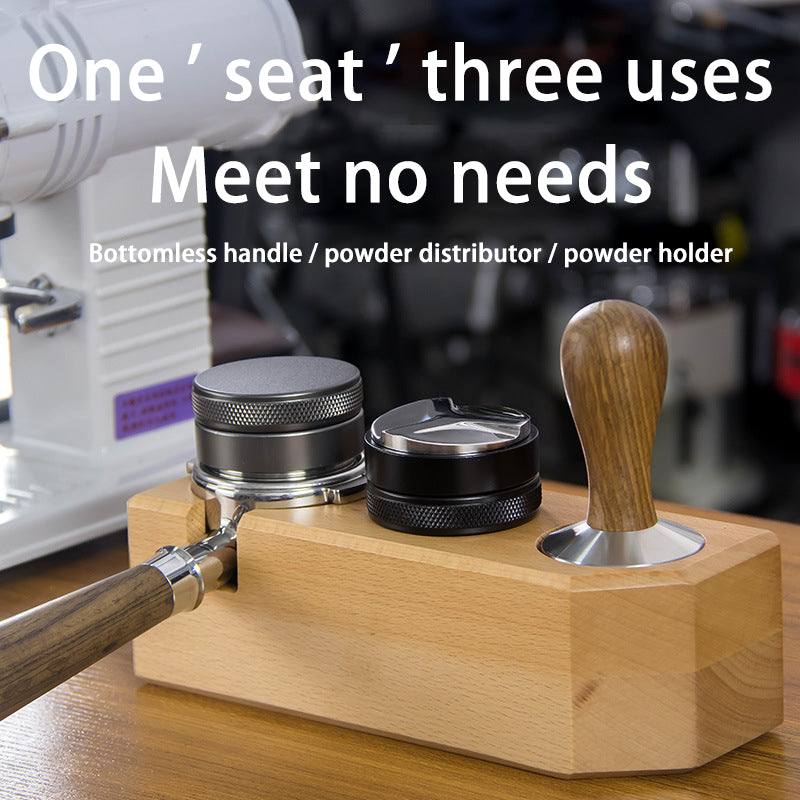Coffee Machine Handle Bracket for Italian Press - Solid Wood Coffee Powder Base with Cloth Pad