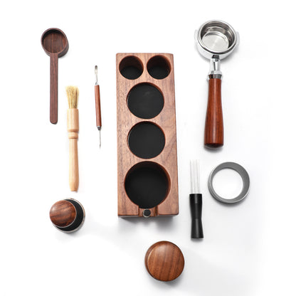 Natural Walnut Coffee Tamping Station and Portafilter Holder for Baristas